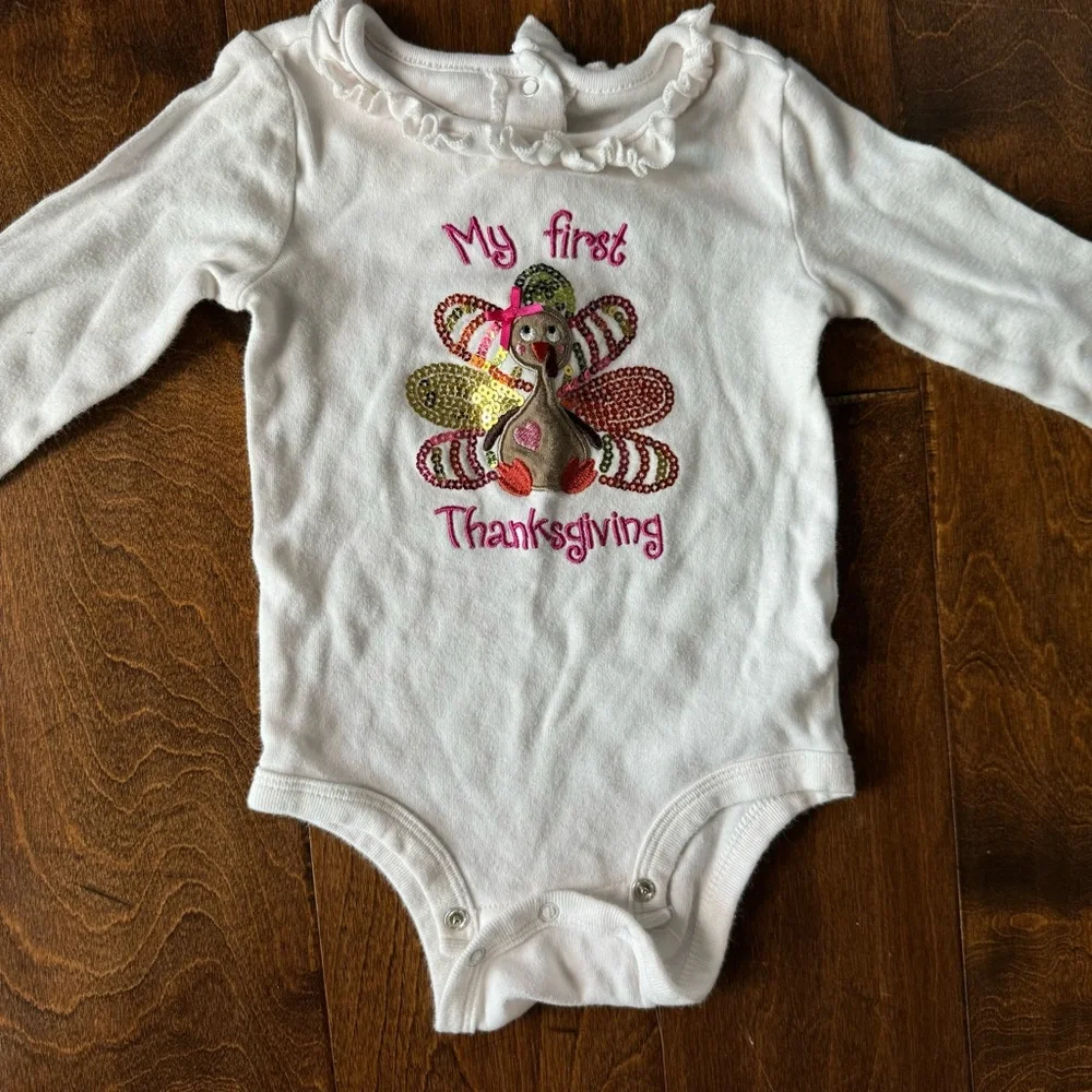 Koala‎ Kids My First Thanksgiving Turkey Sequin White Bodysuit 12M RN67391